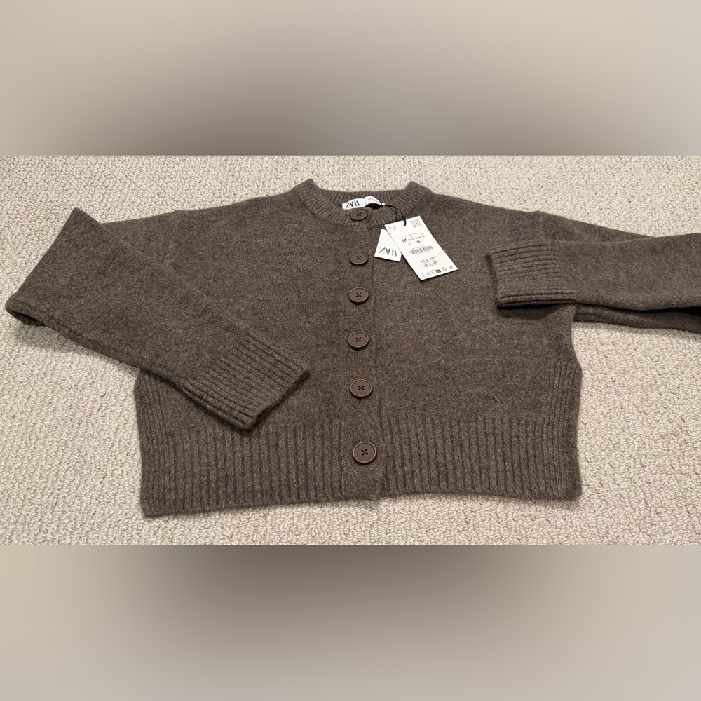 Zara Women's Cardigan / Metal Taupe Brown - Picture 2 of 5